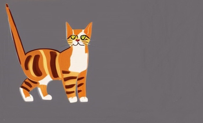 Рудий смугастий кіт на сірому тлі малюнок